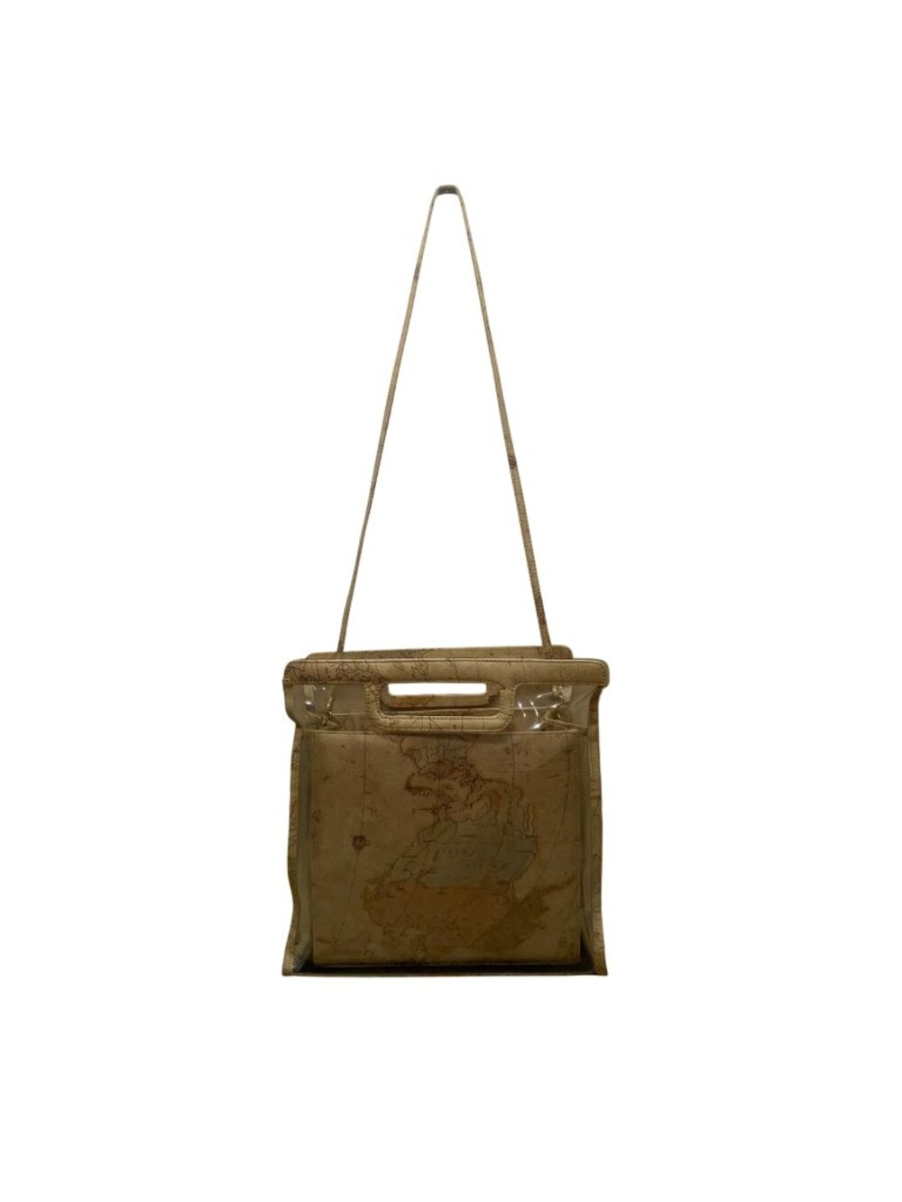 JR Comeco Women’s Beige Map Print With Clear Overlay Crossbody Bag